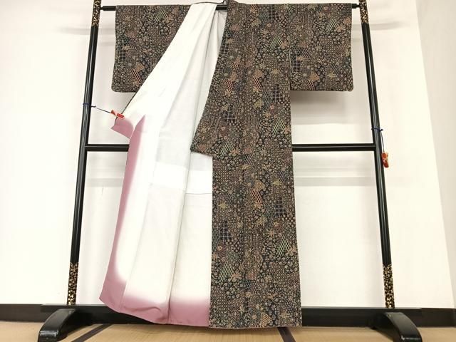 平和屋着物○二代目更甚 江戸更紗 小紋 花唐草文 鬼しぼ縮緬