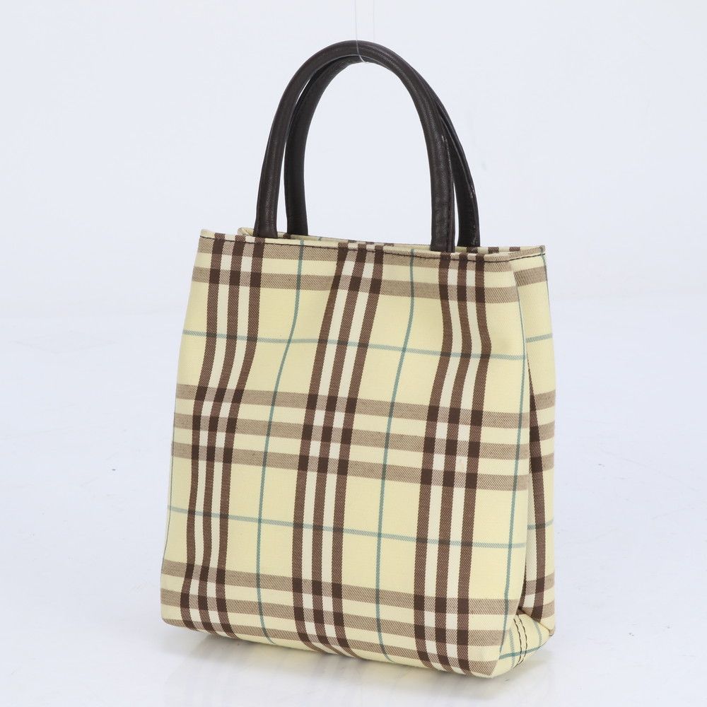美品 バーバリー チェック レザー キャンバス ハンドバッグ トート  