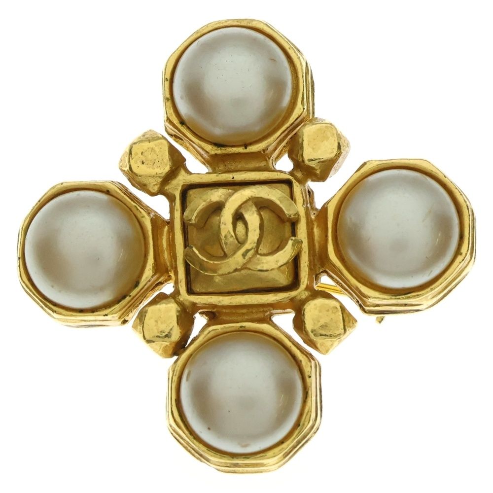 CHANEL シャネル ココマーク フェイクパール ブローチ ピンバッジ 97A ゴールド GP