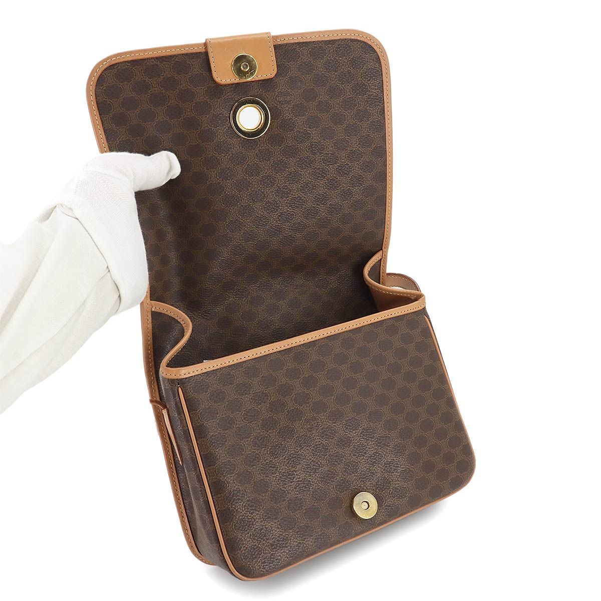 セリーヌ CELINE マカダム柄 ショルダー バッグ PVC レザー ブラウン  