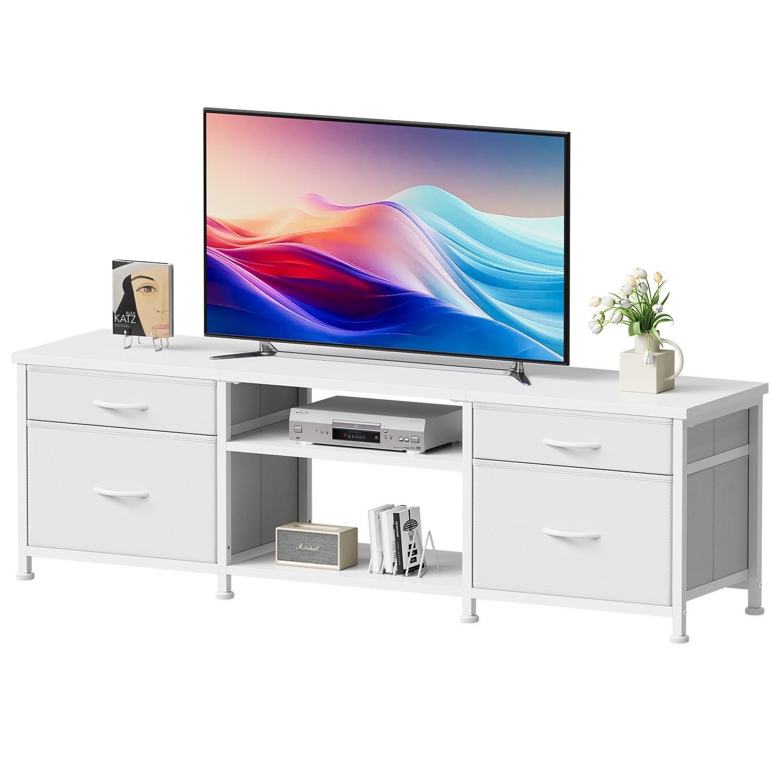 数量 YeTom テレビ台 テレビボード 収納テレビ台 ローボード テレビラック 47インチまで対応 板は調節 幅110×奥行30×高さ38.5cm 白い