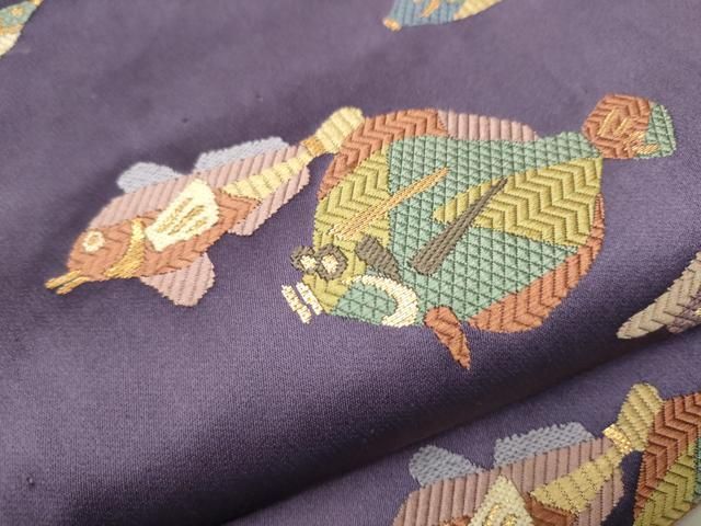 平和屋着物○京の名門 じゅらく謹製 太鼓柄袋帯 あけぼの繭 蟹 魚 貝