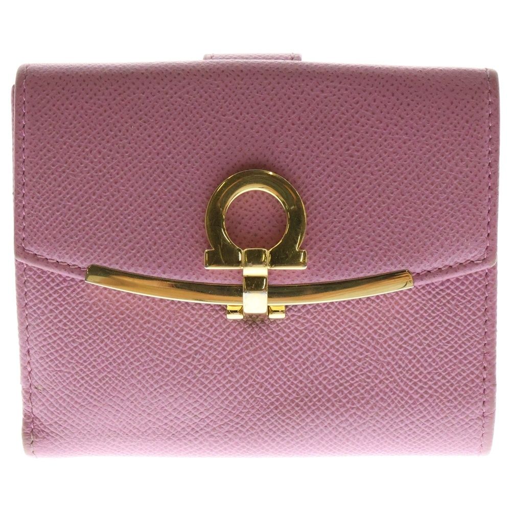 FERRAGAMO フェラガモ ガンチーニクリップ 二つ折り財布 ウォレット ピンク 22C877