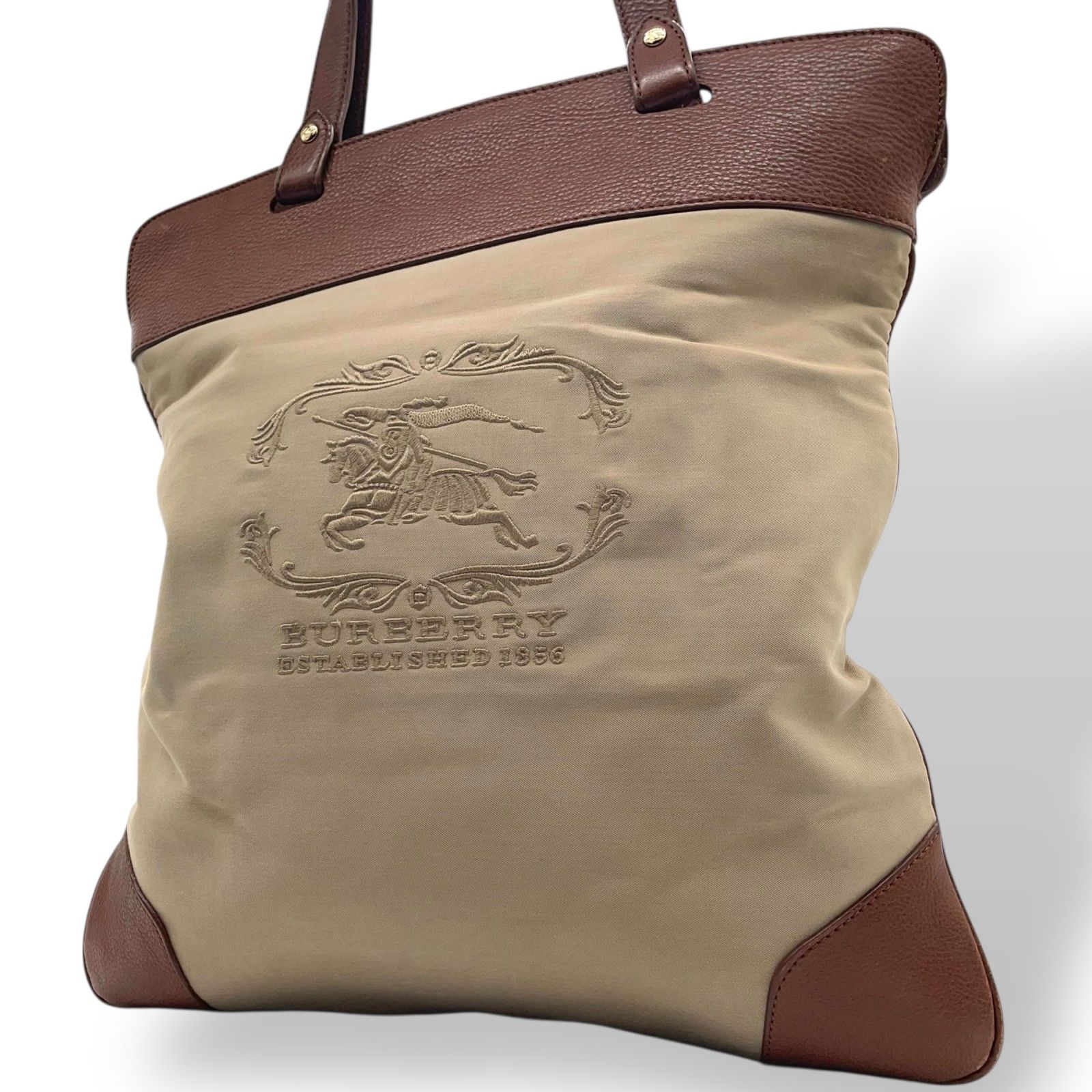 バーバリー　ノバチェック　トートバッグ　キャンバス レザー ブラウン ロゴ型押し BURBERRY バーバリー トートバッグ ノバチェック×ブラウン