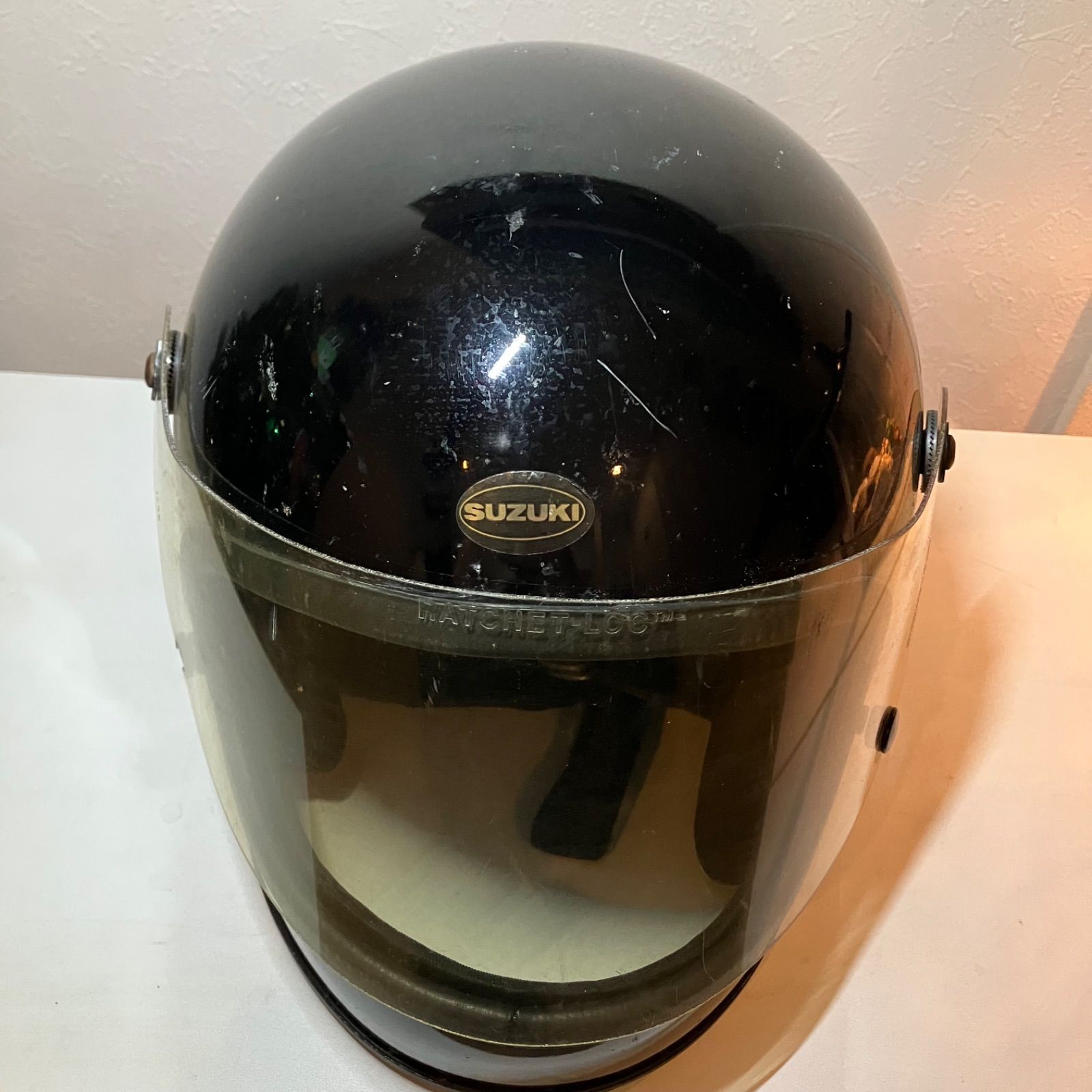 当時物　SUZUKI 純正　ヘルメット　オバヘル　Lサイズ　昭和　箱ステッカー 当時物 SUZUKI 純正 ヘルメット オバヘル Lサイズ 昭和 箱