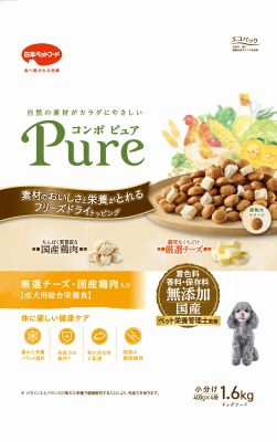 同梱不可 4個セット 日本ペットフード コンボ ピュア ドッグ 厳選チーズ 国産鶏肉入り 1.6kg
