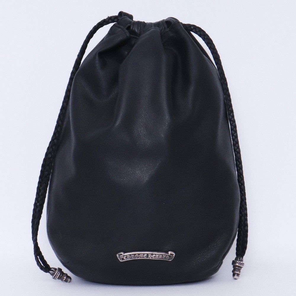 CHROME HEARTS クロスパッチドローストリングサックレザー巾着