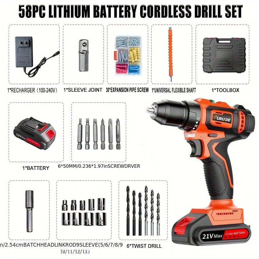 新着商品 電動工具ブランド コードレスドリル＆ドライバーセット - 充電式 多機能電動工具キット 1500mAhリチウムバッテリー 炭素鋼 USプラグ - 必須のホームインプローブメントギフトボックスNUZ