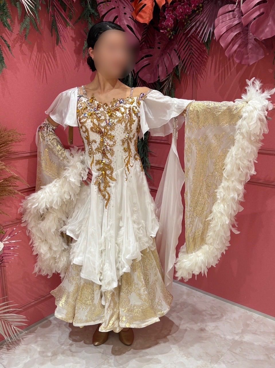 社交ダンス gentil ジャンティ 白 スタンダードドレス ホワイト 大きめサイズL〜