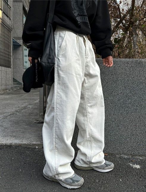 【COSYHARU】Corduroy Black & White Cotton Pants COSYHARU (コシハル) - コーデュロイブラック&ホワイトコットン