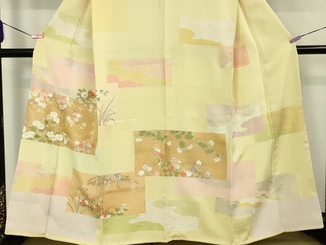 平和屋本店■極上　訪問着　四季花文　女郎花色地　金彩　逸品　未使用　DZAA5648kh5 平和屋本店□極上 訪問着 四季花文 女郎花色地 金彩 逸品 未使用