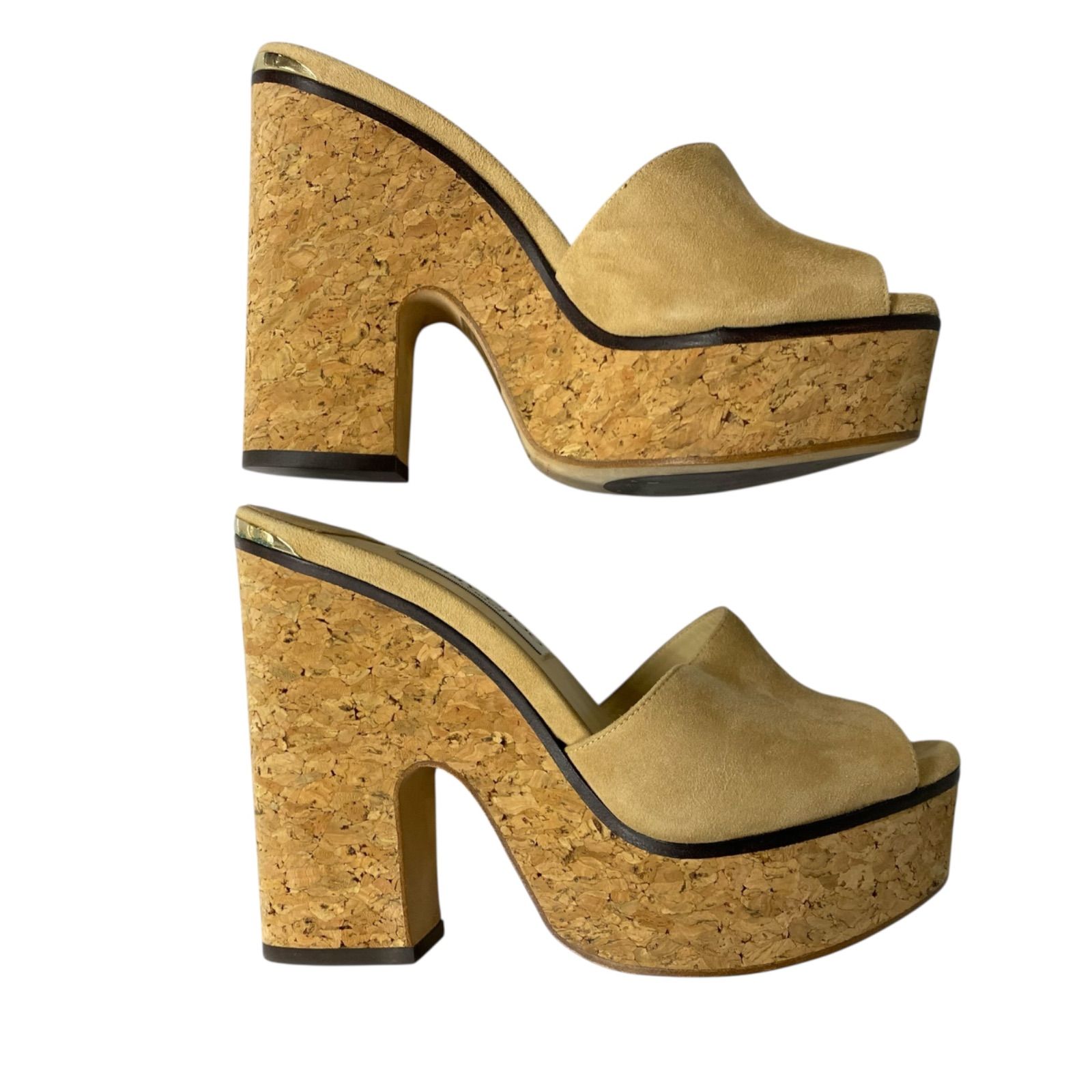 美品⭐︎JIMMY CHOO スエード　ホワイトベージュ コルクヒールサンダル JIMMY CHOO 正規品 ジミーチュウ サンダル 厚底 ウエッジソール