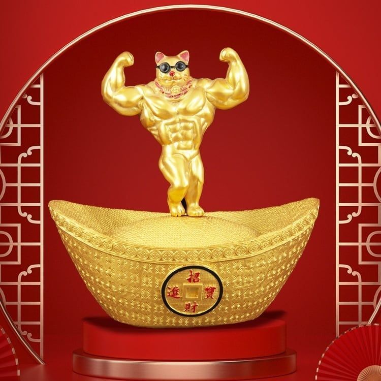 新品未使用招き猫 貯金箱 富を呼ぶ 元気 筋肉ムキムキ オブジェ ボディービル 中国 China 玄関 リビング 開店祝い 引っ越し祝い ギフト ゴールド 金
