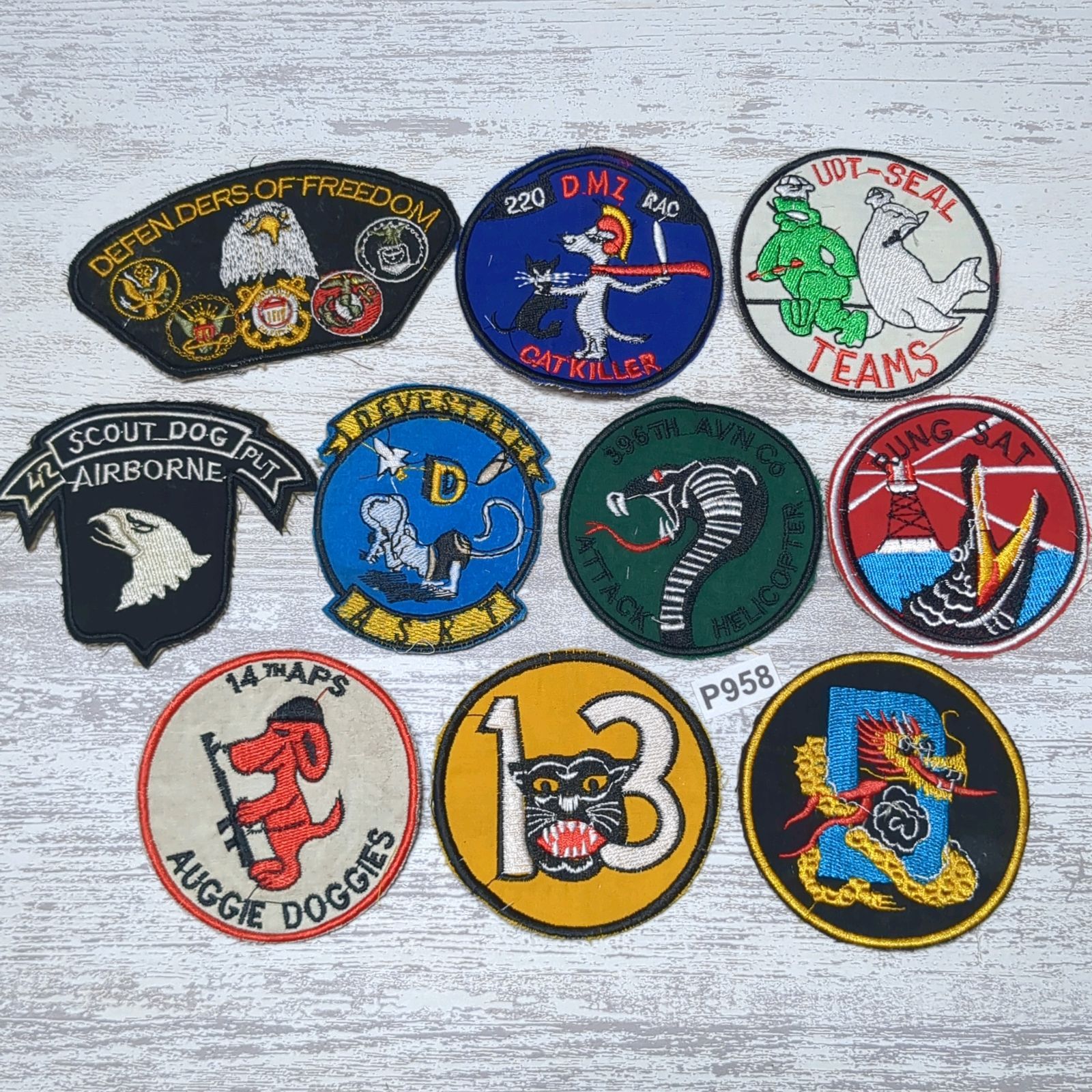 ワッペン 10枚 ☆P958 アニマル ベトナム 戦争 動物 虎 黒豹 鷲 蛇 犬