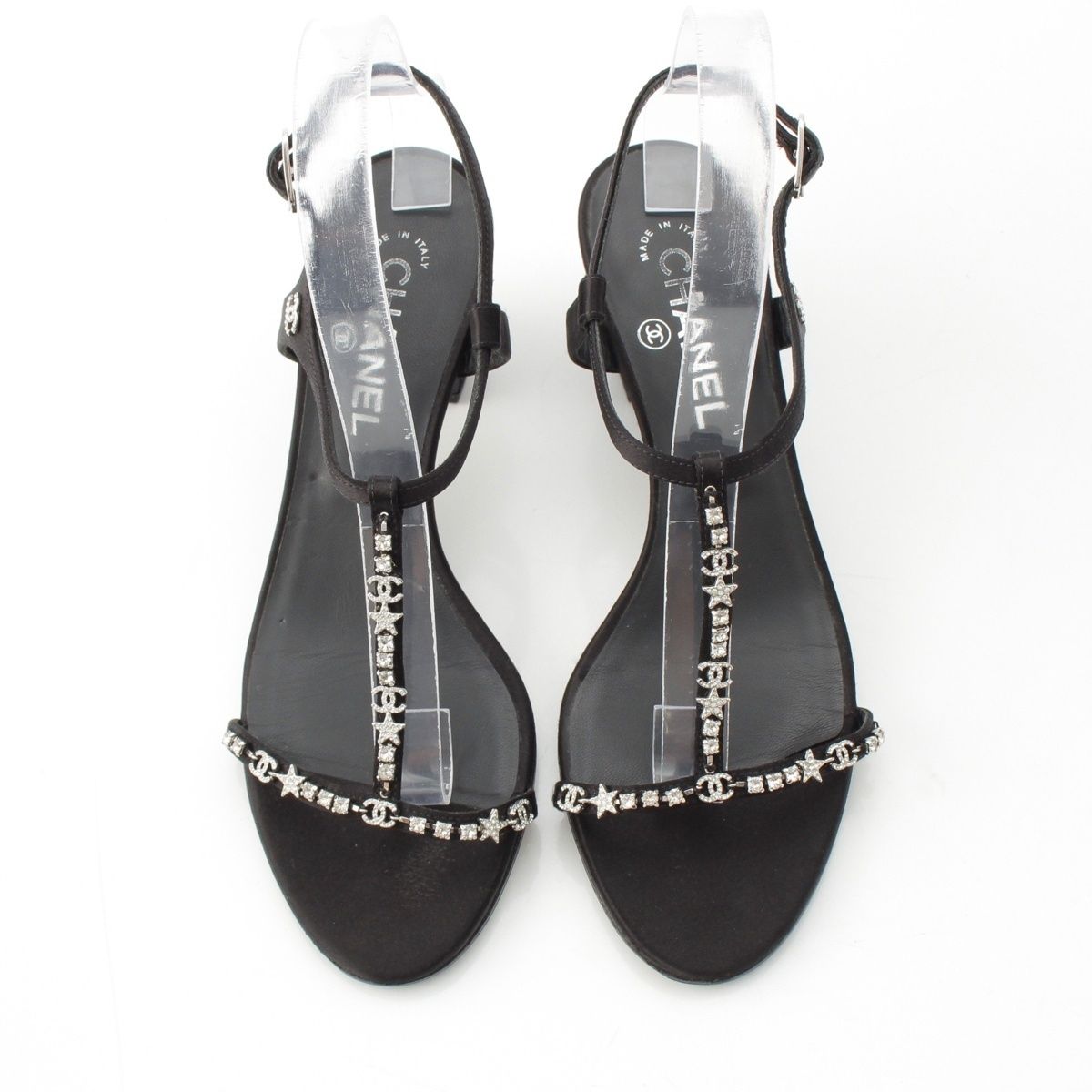 シャネル ココマーク ビジュー ストラップ ヒール サンダル シューズ G 36122 ブラック 39 C