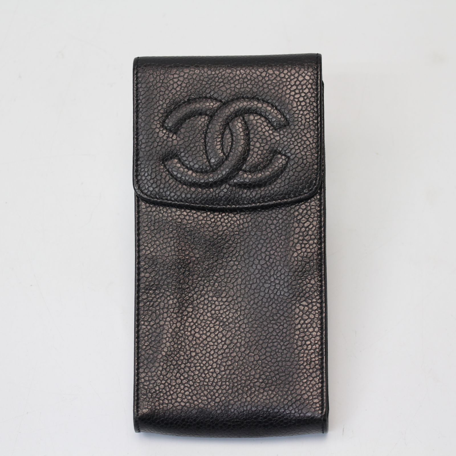 A537】CHANEL キャビアスキン メガネケース ブラック サングラス
