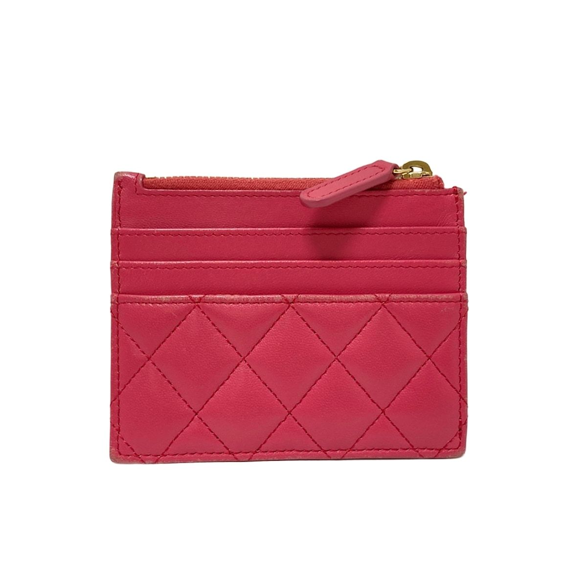 CHANEL シャネル コインケース マトラッセ ピンク ココマーク ゴールド金具 ラムスキン