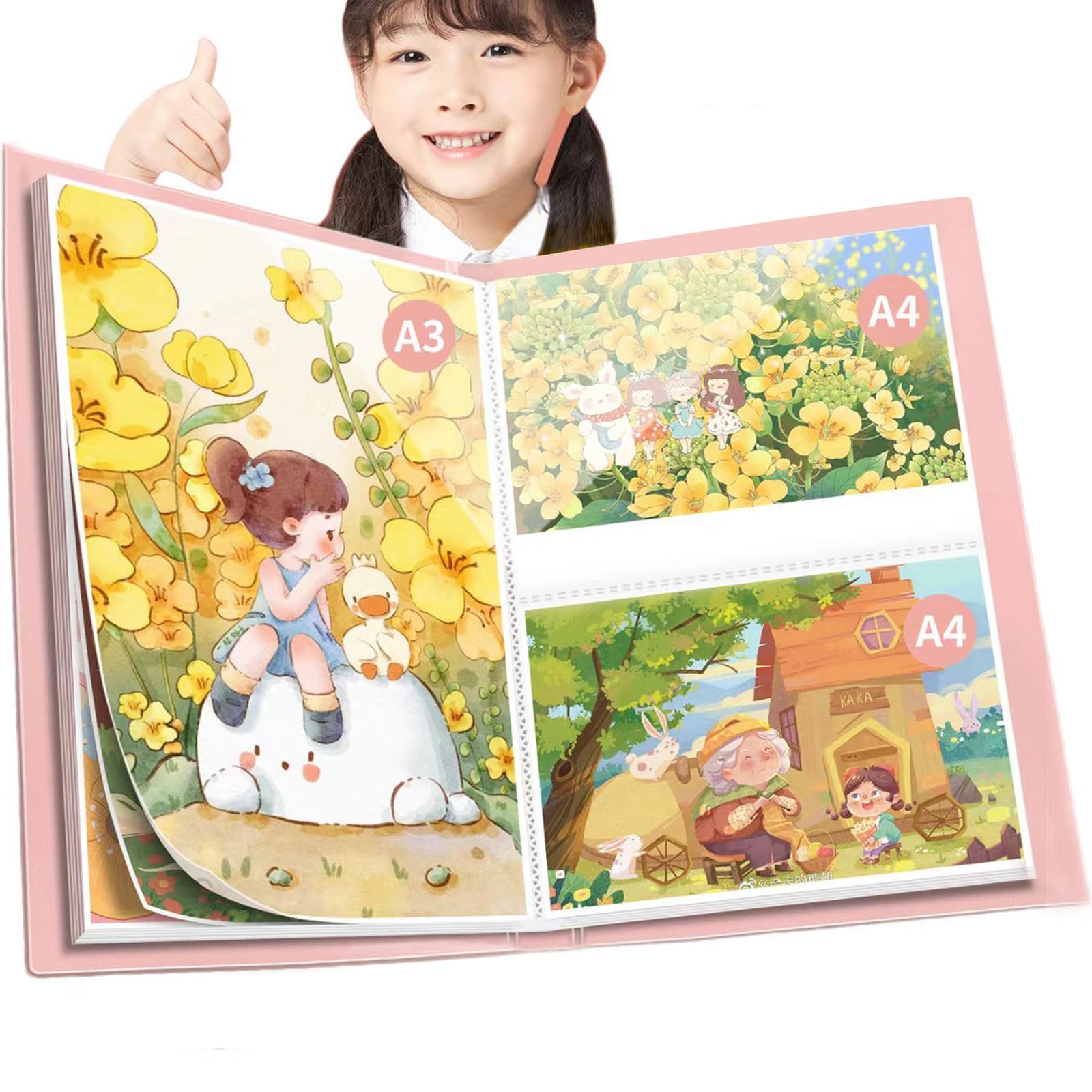 A 3 4 ポスターファイル 賞状ホルダー 収容 作品 証書 収納 クリアファイル ポスター収納ケース 絵画収納フォルダー ピンク