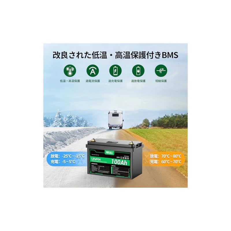 HQST 12V 100Ah LiFePO4リン酸鉄リチウムイオンバッテリー 低温 高温保護付き BMS保護 リチウムバッテリー RV 船 キャンプ場 釣り ソーラー蓄電などに活用 直列 並列 モニター付き LLC-HASEGAWATOSO_COM