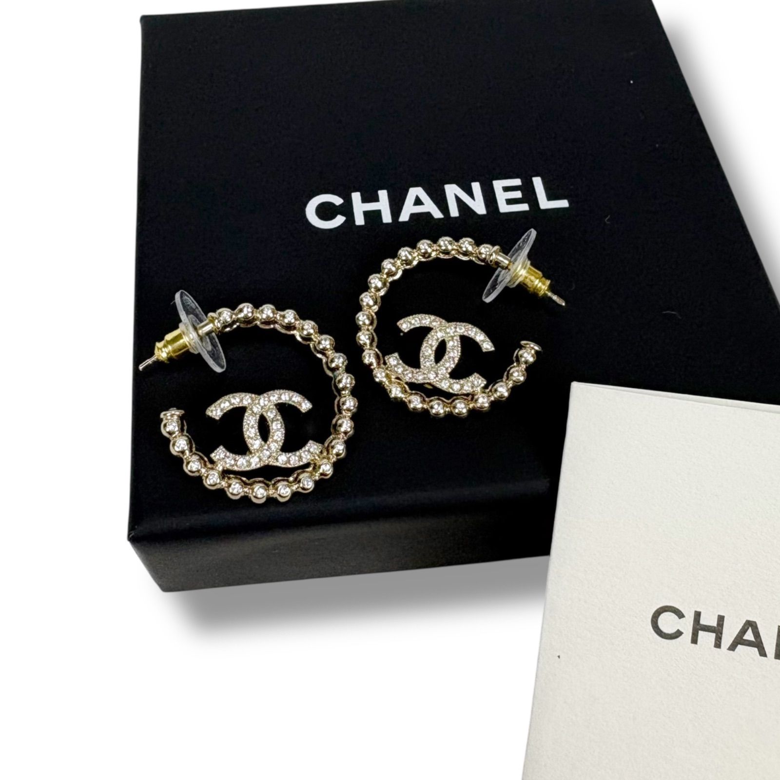 シャネル CHANEL フープピアス ココマークロゴ CCロゴ ラインストーン