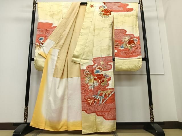 平和屋着物□豪華振袖 駒刺繍 絞り エ霞花文 金彩 正絹 逸品