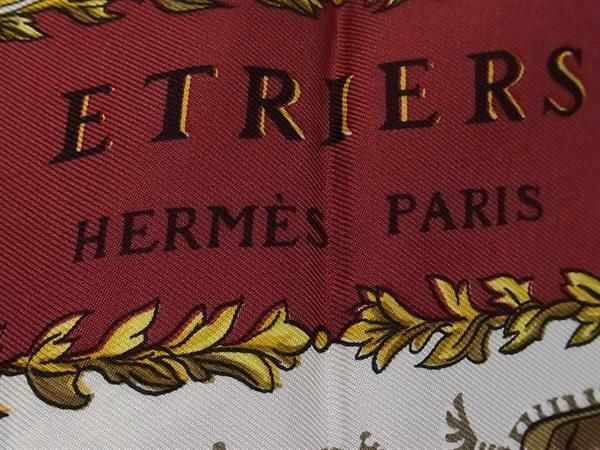 HERMES エルメス スカーフ カレ90 ETRIERS 鎧 ホワイト系×ボルドー系  