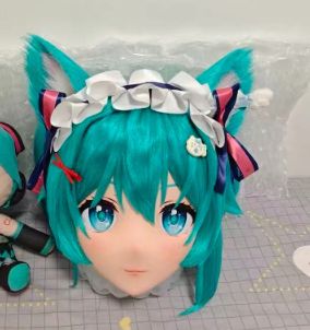 鍵付全頭面 ネコ ミク 着ぐるみ マスク 美少女 kigurumi