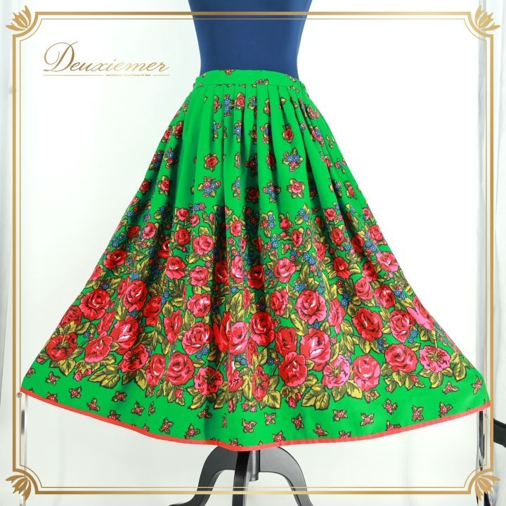 フォークダンス 衣装 スカート グリーン系 ナロッドニー 花柄 緑 赤 青