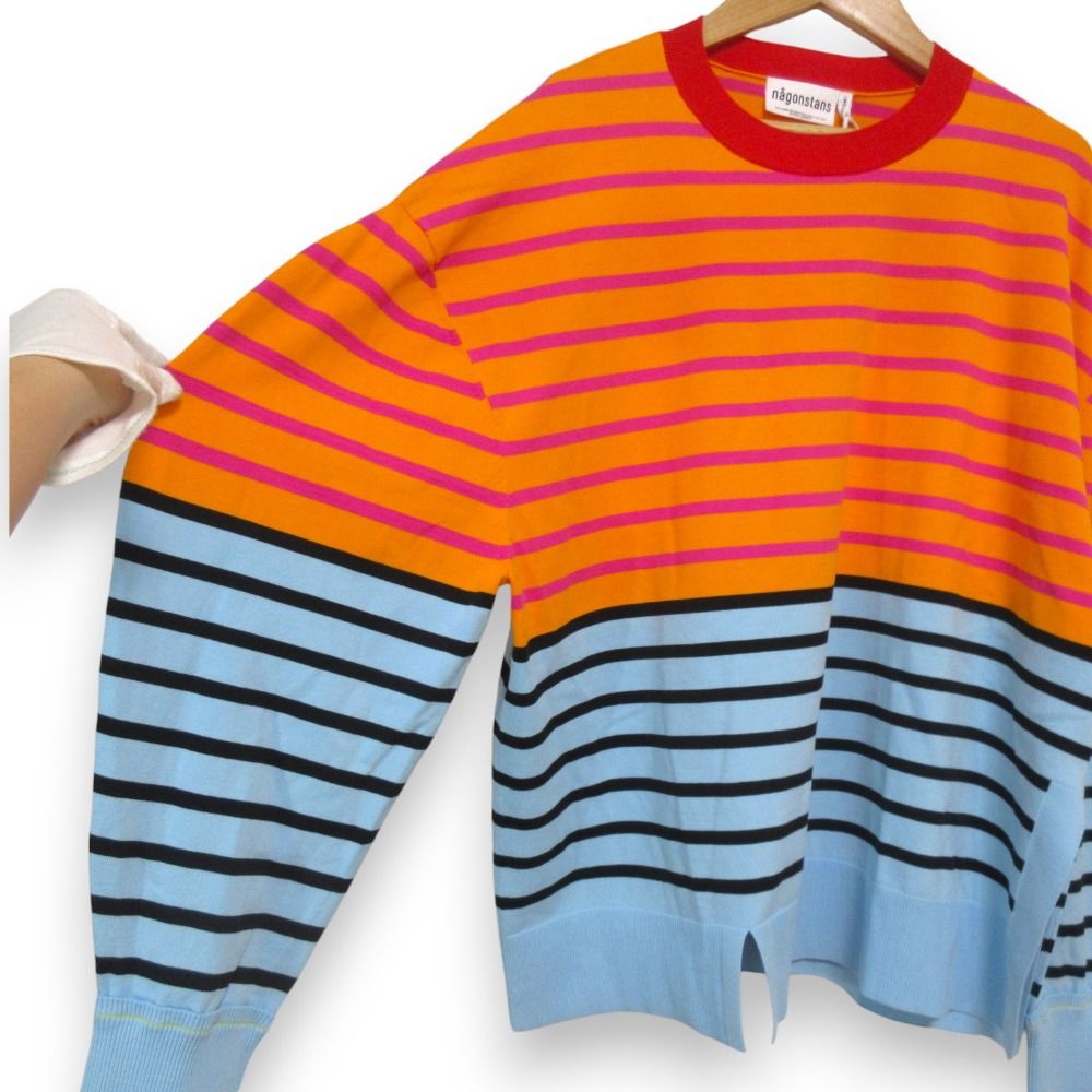 nagonstans - 未使用 24SS nagonstans ナゴンスタンス asymmetry cotton knit slit border pullover ボーダー トレーナー カットソー M オレンジ ブルー レディース 古着 中古 USED 未使用 24SS nagonstans ナゴンスタンス asymmetry cotton knit