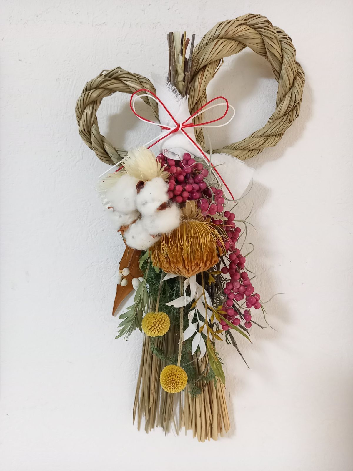 92ドライフラワーお正月飾りしめ縄しめ飾りスワッグリースお正月