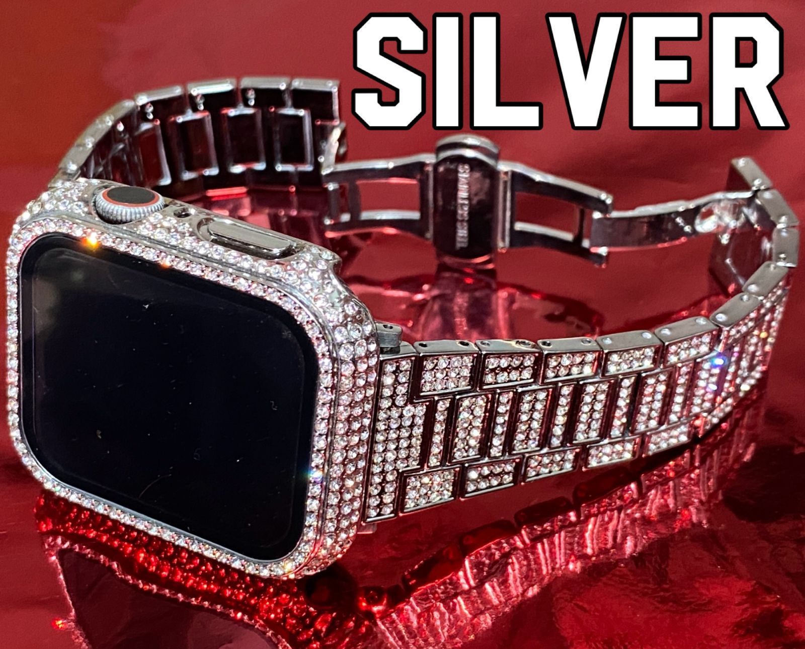 シルバー アップルウォッチ ステンレスベルト キラキラ カバー ケース メンズ レディース 38mm 40mm 41mm 44mm 45mm Apple Watch