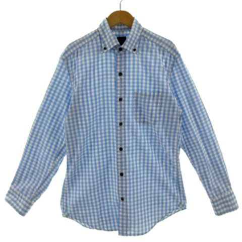 新品 ダーバン チェック柄コットン長袖シャツM薄青★I11926