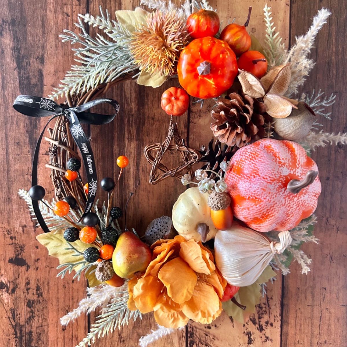 129】フラワーリースハロウィンリース玄関リース