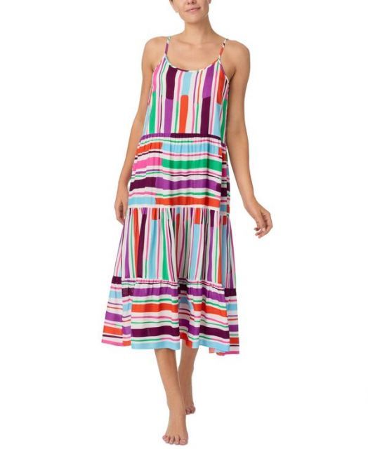 送料無料 サンクチュアリー レディース ナイトウェア アンダーウェア Women s Printed Tiered Midi Nightgown Stripes