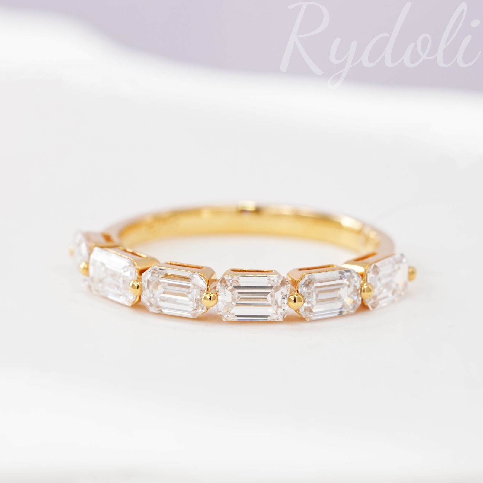 K18 1.8ct エメラルドカット ハーフエタニティリング オーダー
