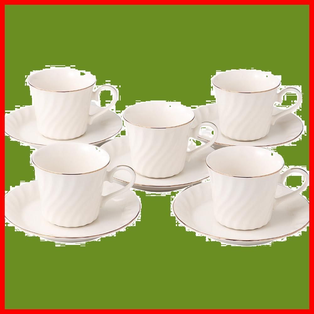 エールネット Ale-net カップ-ソーサー コーヒーカップ 5個セット 径8× 高さ 7cm 200ml NB ゴールドライン コーヒーセット 5客セット 磁器 美濃焼