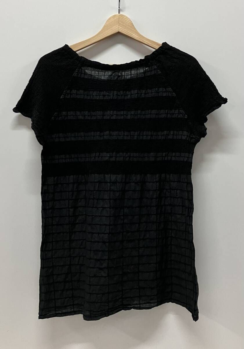 me ISSEY MIYAKE ミー イッセイ ミヤケ MI32FK509 ボーダー フレンチスリーブ 半袖Tシャツ カットソー サイズ表記なし ブラック