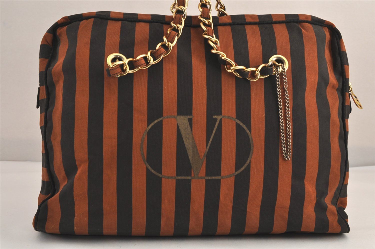 VALENTINO ヴァレンティノ ストライプ チェーン ショルダーボストン 