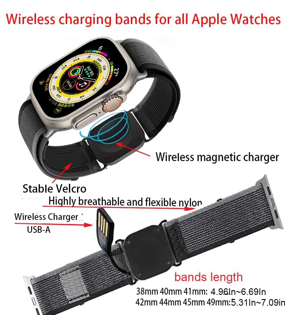[PUZESHUN] アップルウォッチバンド 2023年 Apple Watch 対応ワイヤレスマグネット式充電機能付きのナイロン バンド 、Apple Watch 8/SE2/SE/7/6/5/4/3/2/1対応 全シリーズ対応