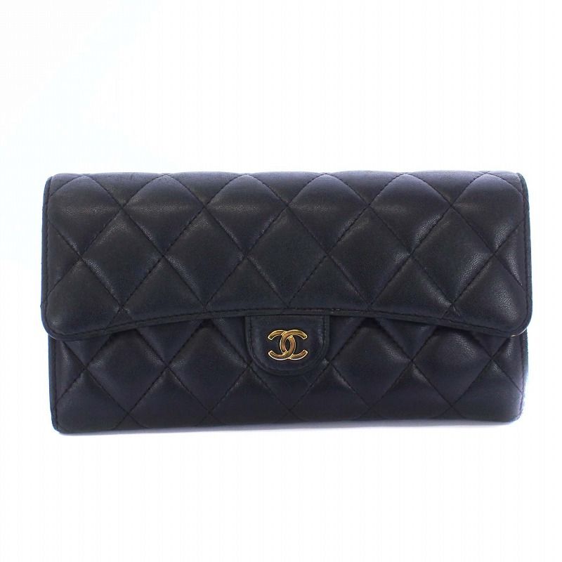 シャネル CHANEL 長財布 二つ折り マトラッセ ラムスキン ココマーク 