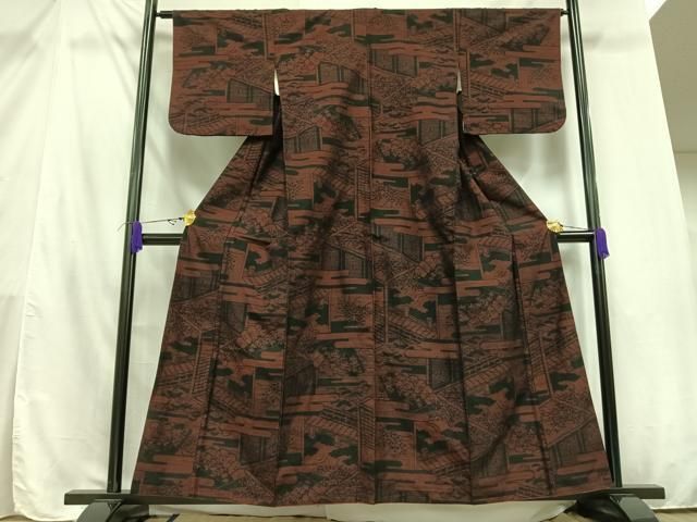 平和屋着物●上質な紬　市松文　正絹　逸品　AAAW1804ph 平和屋着物○上質な紬 市松文 正絹 逸品 AAAW1804ph