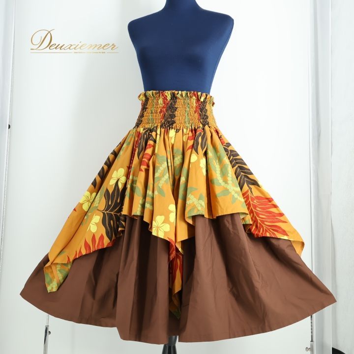 フラ パウ スカート⭐︎タヒチインポーツ イエローブラウン ロケラニ 丈79センチ フラ パウ スカート︎タヒチインポーツ イエローブラウン ロケラニ 丈