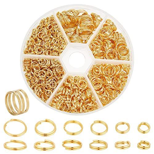 ゴールド PH PandaHall 6種 4-10mm 二重丸カン リング マルカン 丸環 金具セット 基礎パーツ ジュエリー DIY用 クラフト手芸用品 アクセサリーパーツ ハンドメイド ブレスレット ゴールド