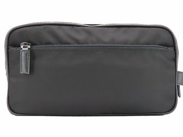 【超美品】プラダ　PRADA　ナイロン　トラベルポーチ　セカンドバッグ　クラッチバッグ　ハンドバッグ　トイレタリーケース　ブラック　ナイロン サフィアーノレザー　2NA818