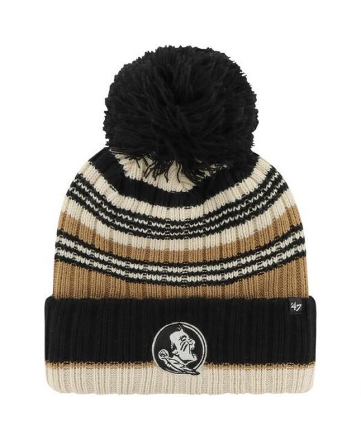 送料無料 47ブランド レディース 帽子 アクセサリー Women s Khaki Florida State Seminoles Barista Cuffed with Pom Knit Hat Khaki
