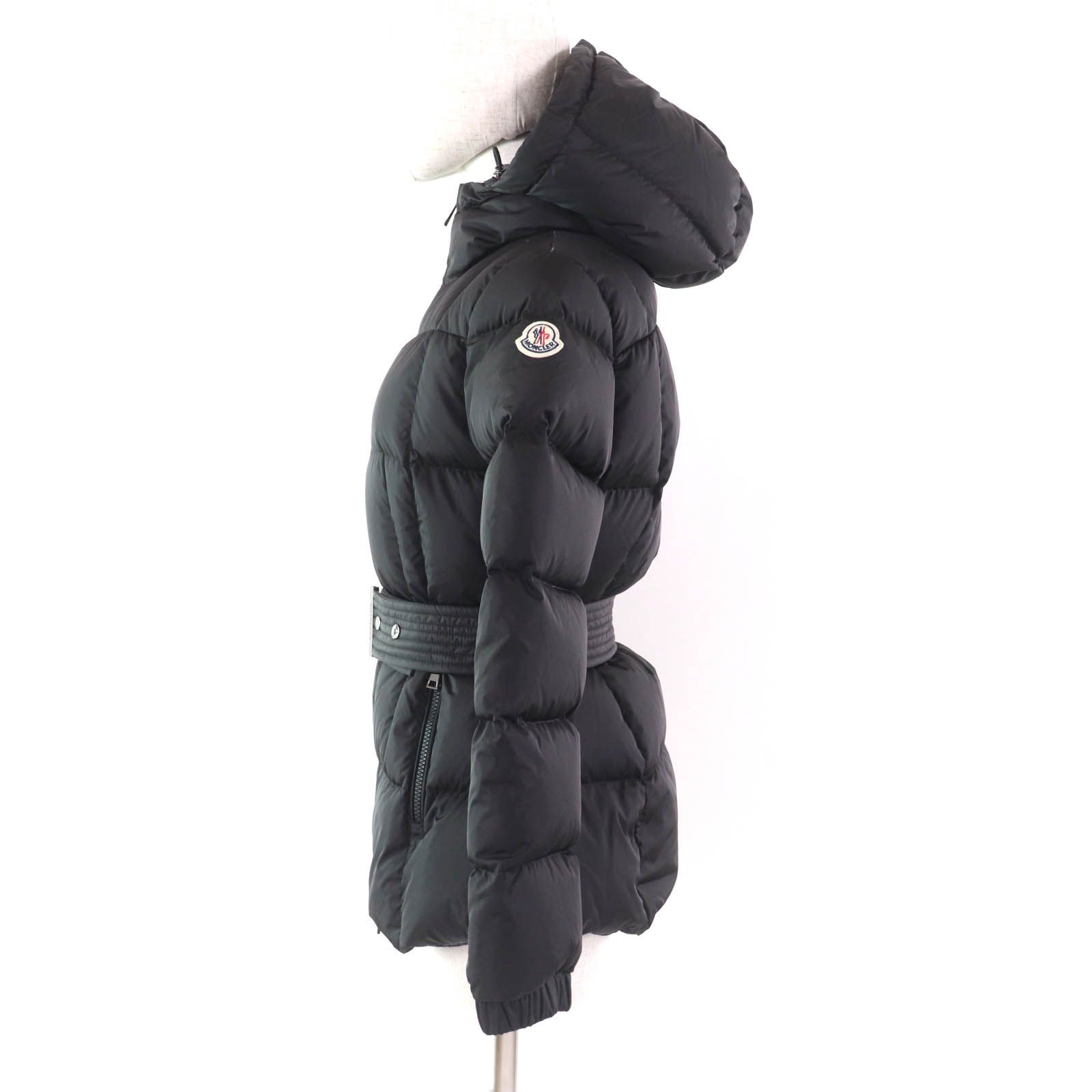 【良品】MONCLER ワッペンロゴ ベルト ナイロン切り替え フード 黒 XS 良品】MONCLER ワッペンロゴ ベルト ナイロン切り替え フード 黒