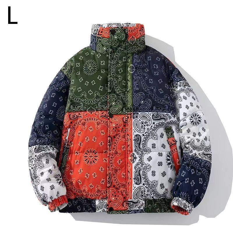 ペイズリー柄 中綿ジャケット メンズ アメカジ 中綿コート 総柄 オシャレ ダウン中綿 冬物 防風防寒 アウトドア アウター レッド L