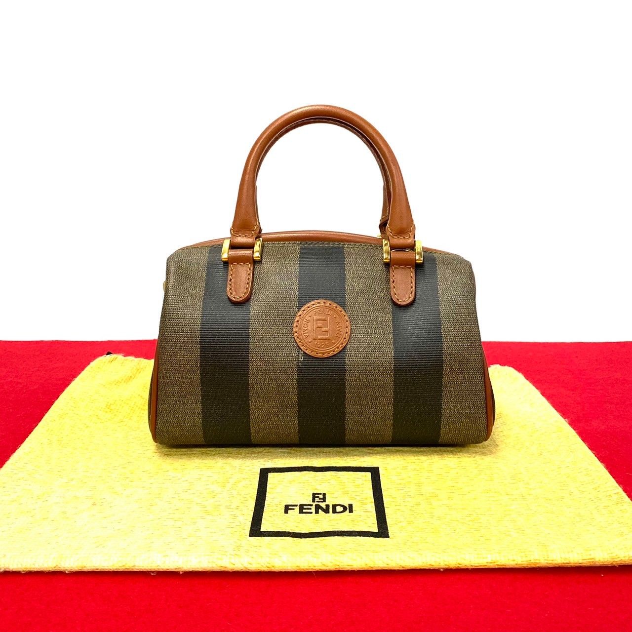 美品‼️FENDI ハンドバッグペカン柄ストライプ FFロゴレザーPVC