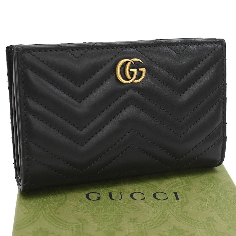 |グッチ|ダブルG|ウォレット|二つ折り財布|781583|シェブロン|キルティング|レザー|ブラック|GUCCI
