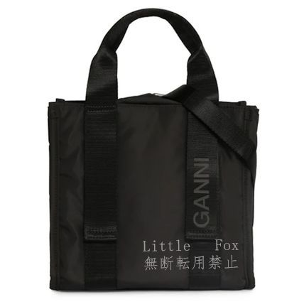 ☆GANNI☆    Recycled Tech Small Tote   ロゴ付き  リサイクルテックスモールトート ブラックレディース トートバッグ